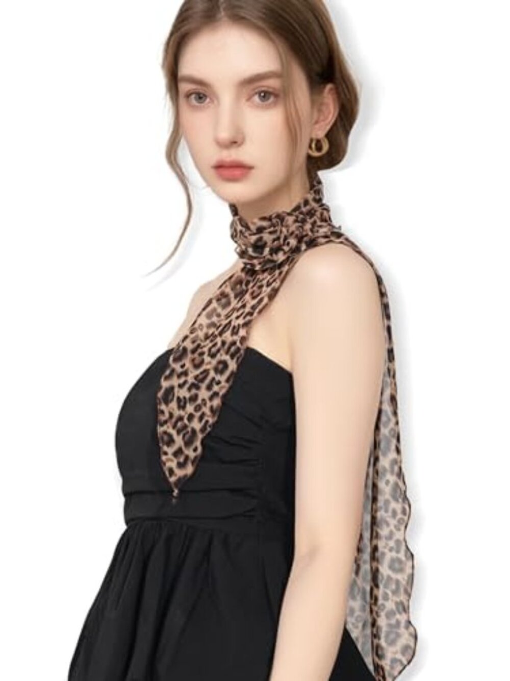 Chiffon Scarf for Women, Removable Flower Neck Scarf Light Soft Fashion Rose